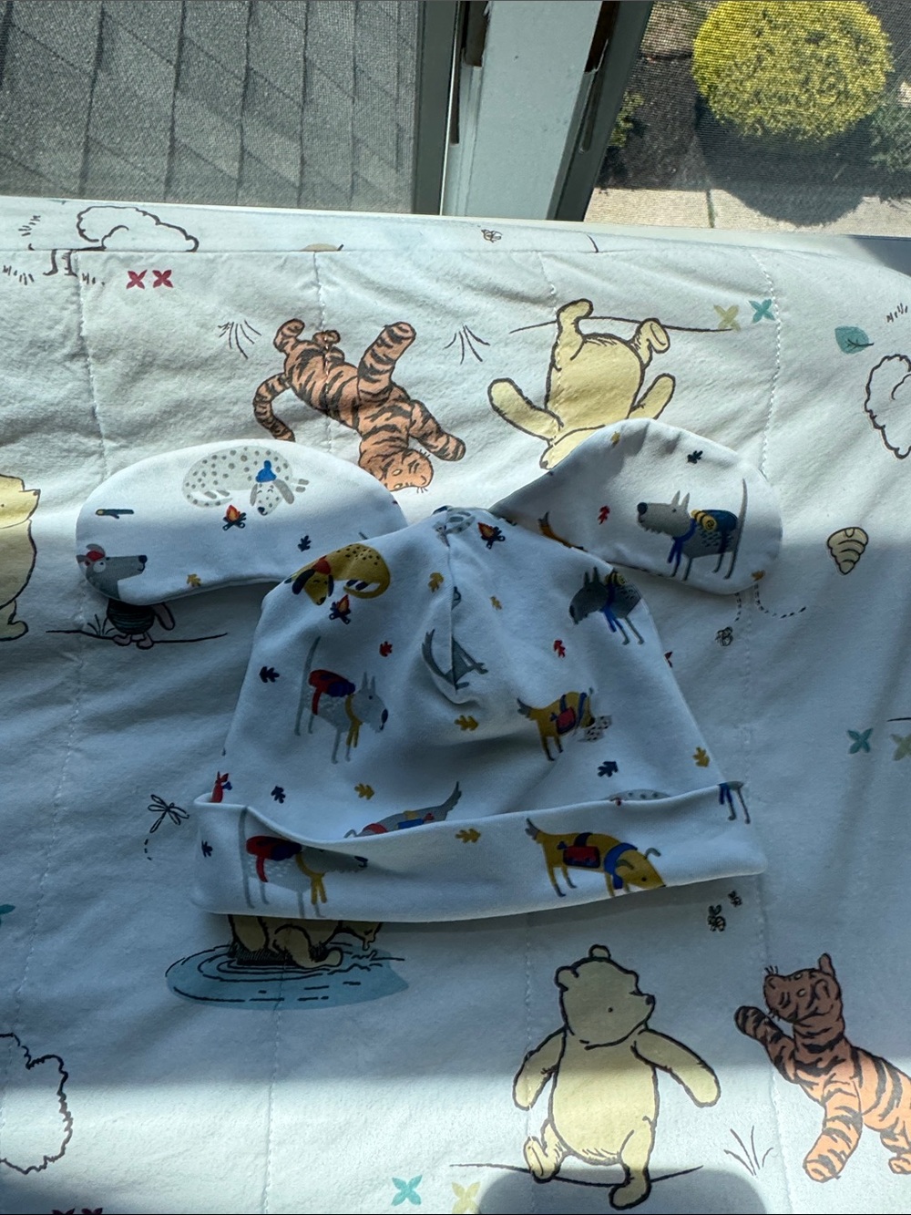 Kissy kissy baby Ear Hat - White Base with Multicolor dogs